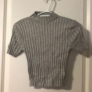 Grey mock neck ripped cropped t shirt